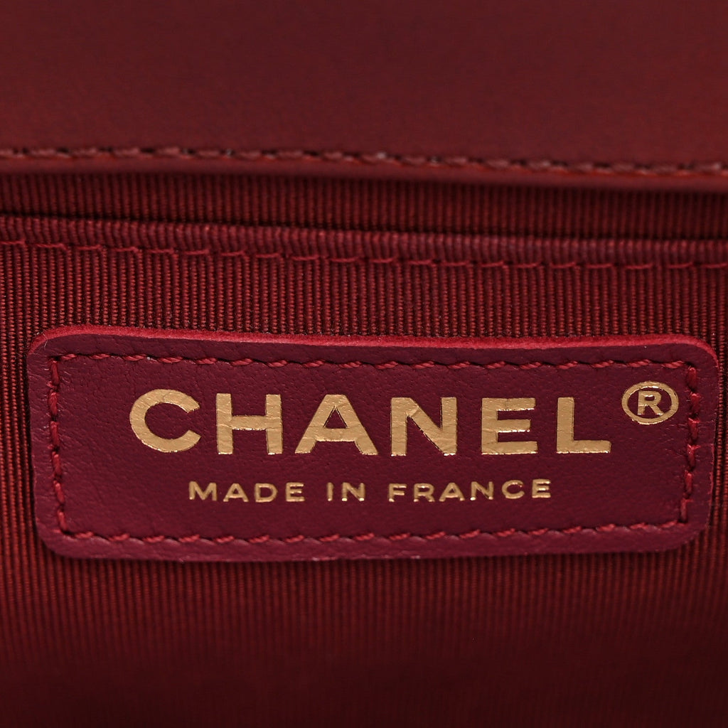 Lambskin Quilted Medium Boy Flap Dark Red