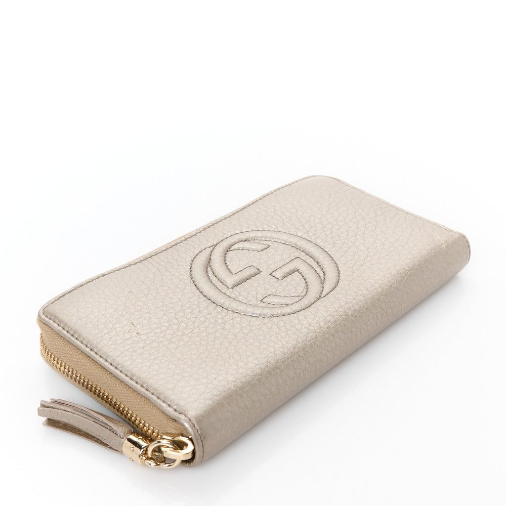 Metallic Pebbled Calfskin Soho Zip Around Wallet Golden Beige