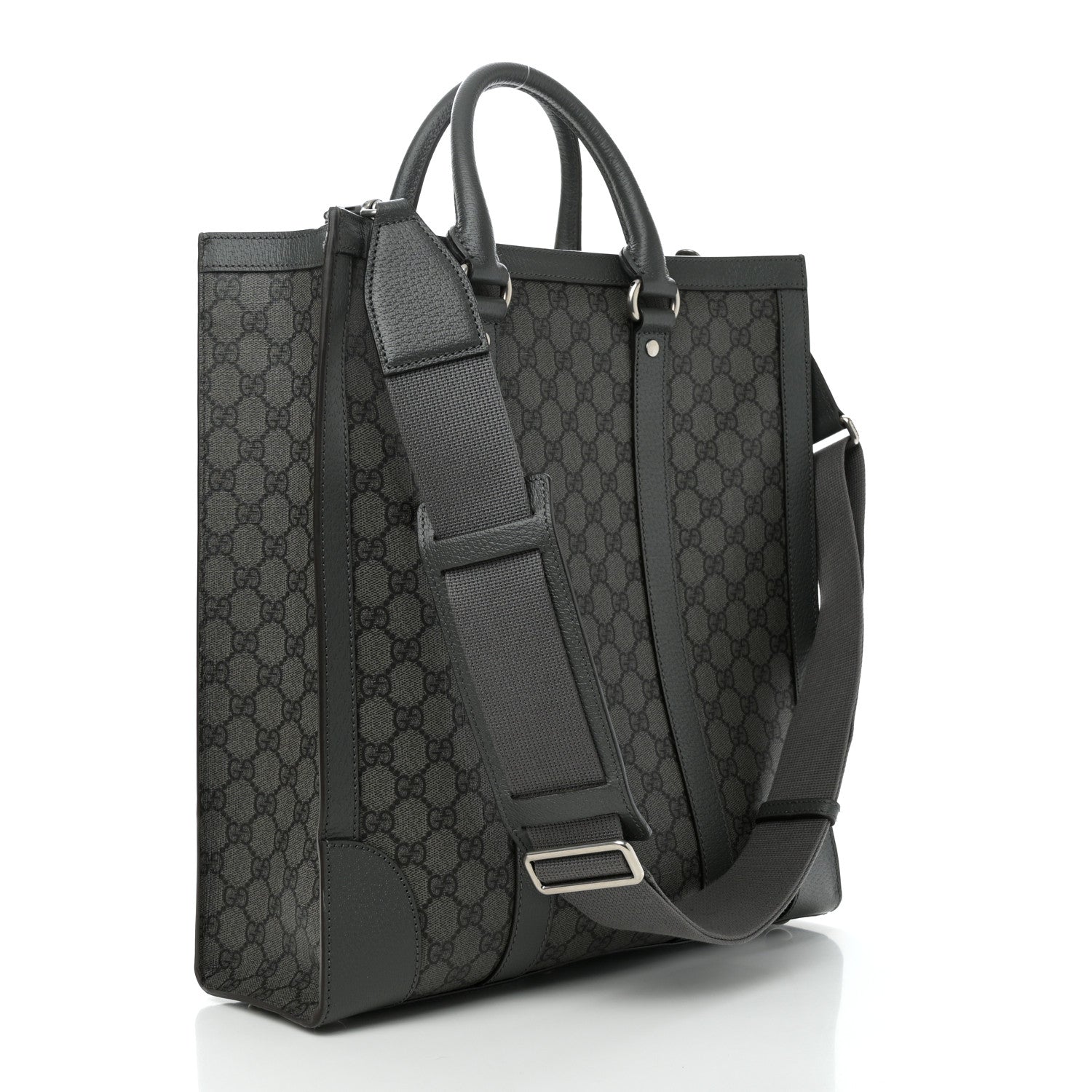 GG Supreme Monogram Textured Dollar Calfskin Medium Ophidia Tote Grey Black Graphite Grey