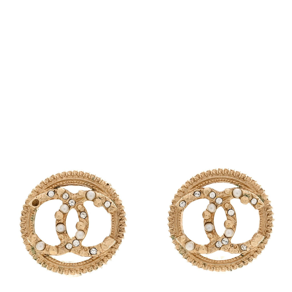 Pearl CC Round Earrings Gold