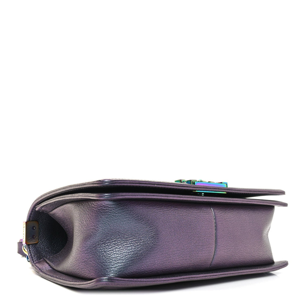 Iridescent Goatskin Quilted Medium Boy Flap Purple