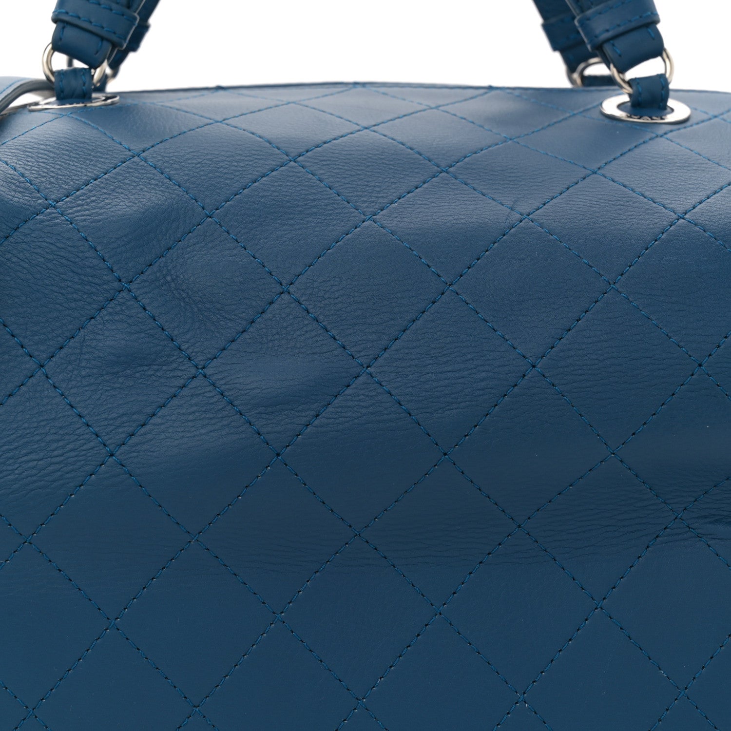 Calfskin Stitched Large Bowling Bag Blue