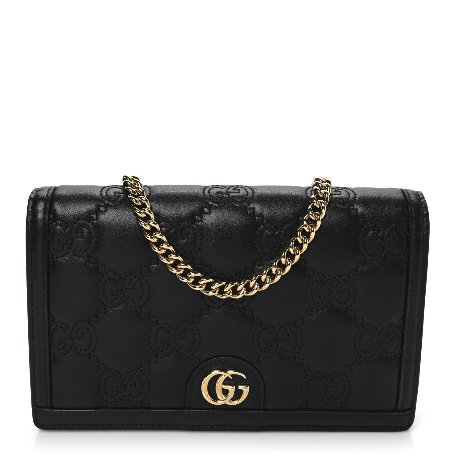 Calfskin GG Matelasse Chain Wallet Black