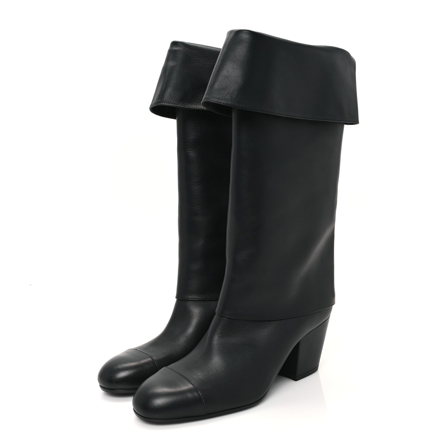 Calfskin CC Fold Over Boots 39 Black