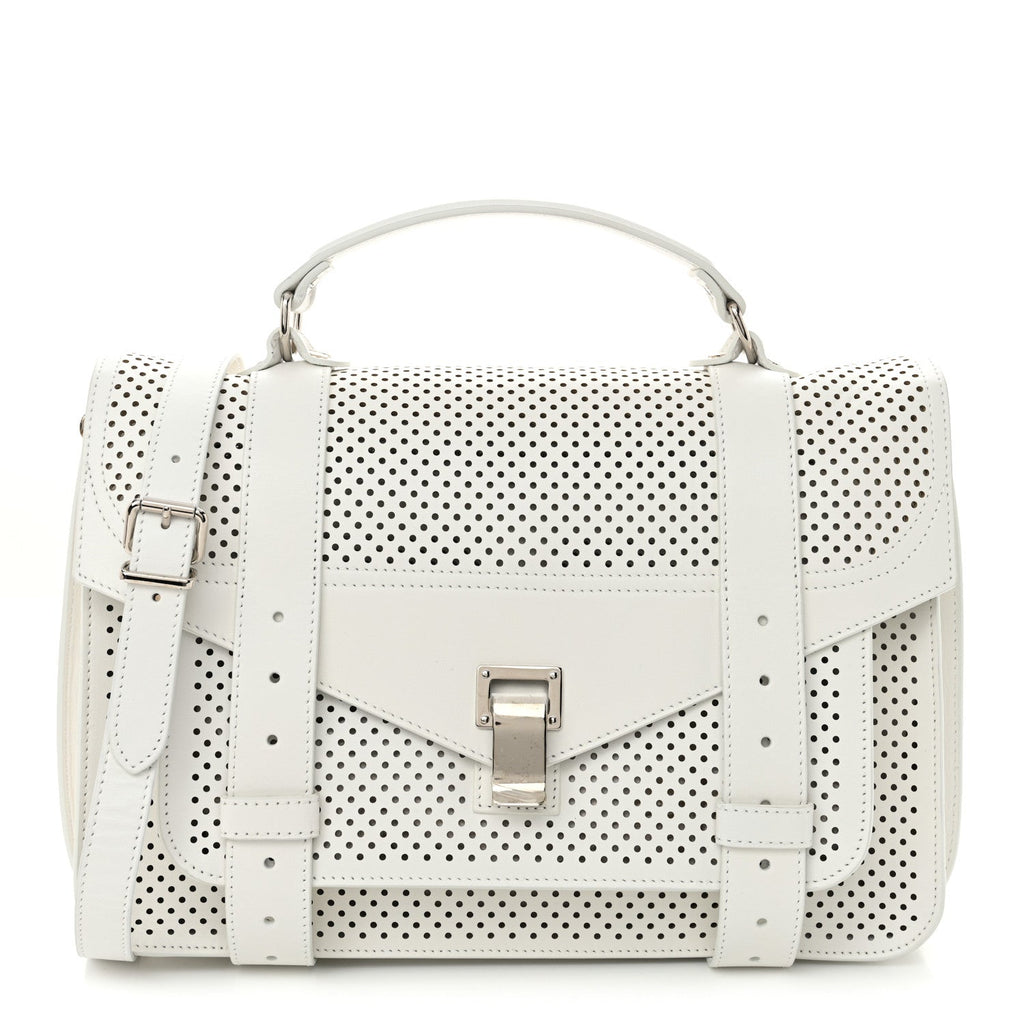 Lambskin Perforated Medium PS1 Satchel White