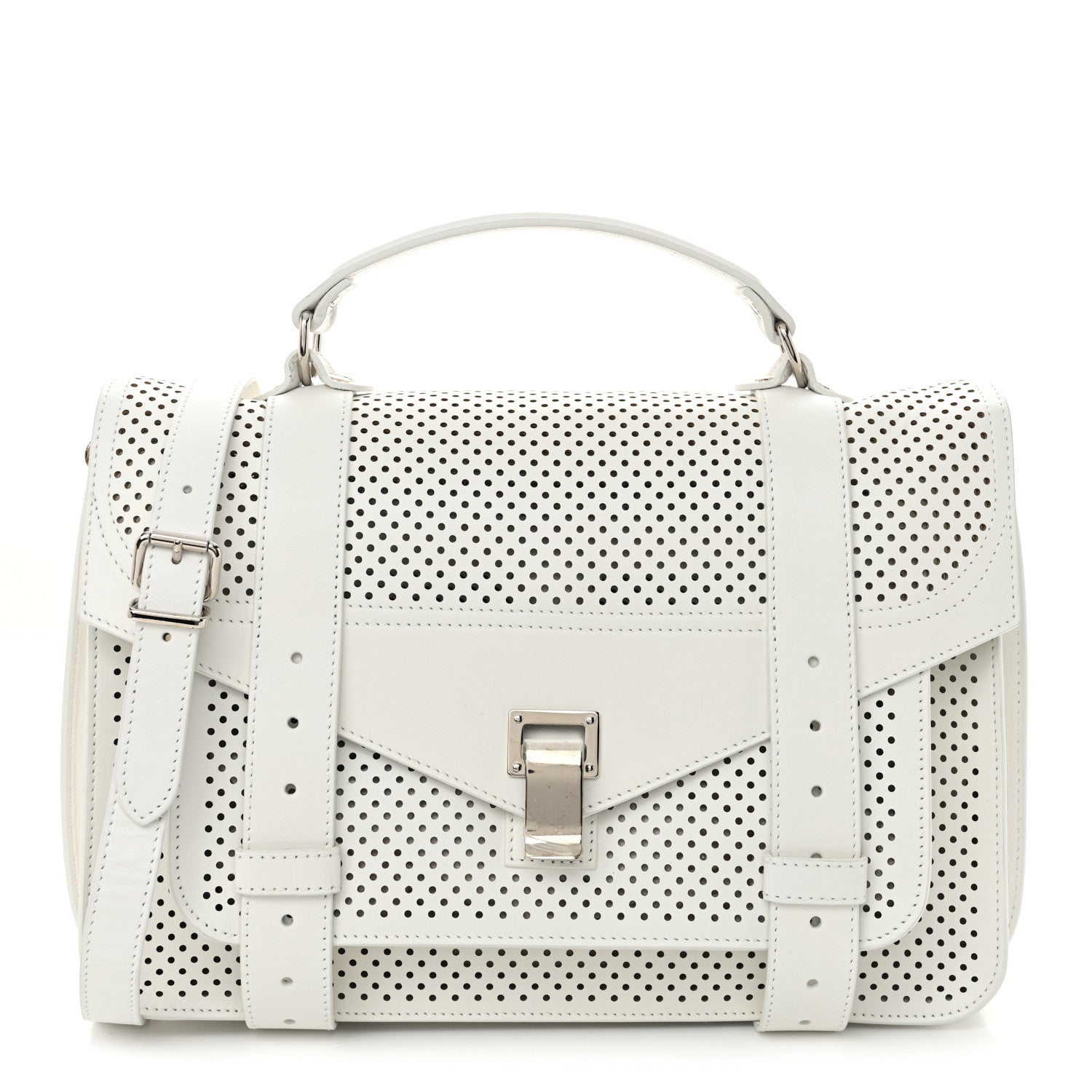 Lambskin Perforated Medium PS1 Satchel White