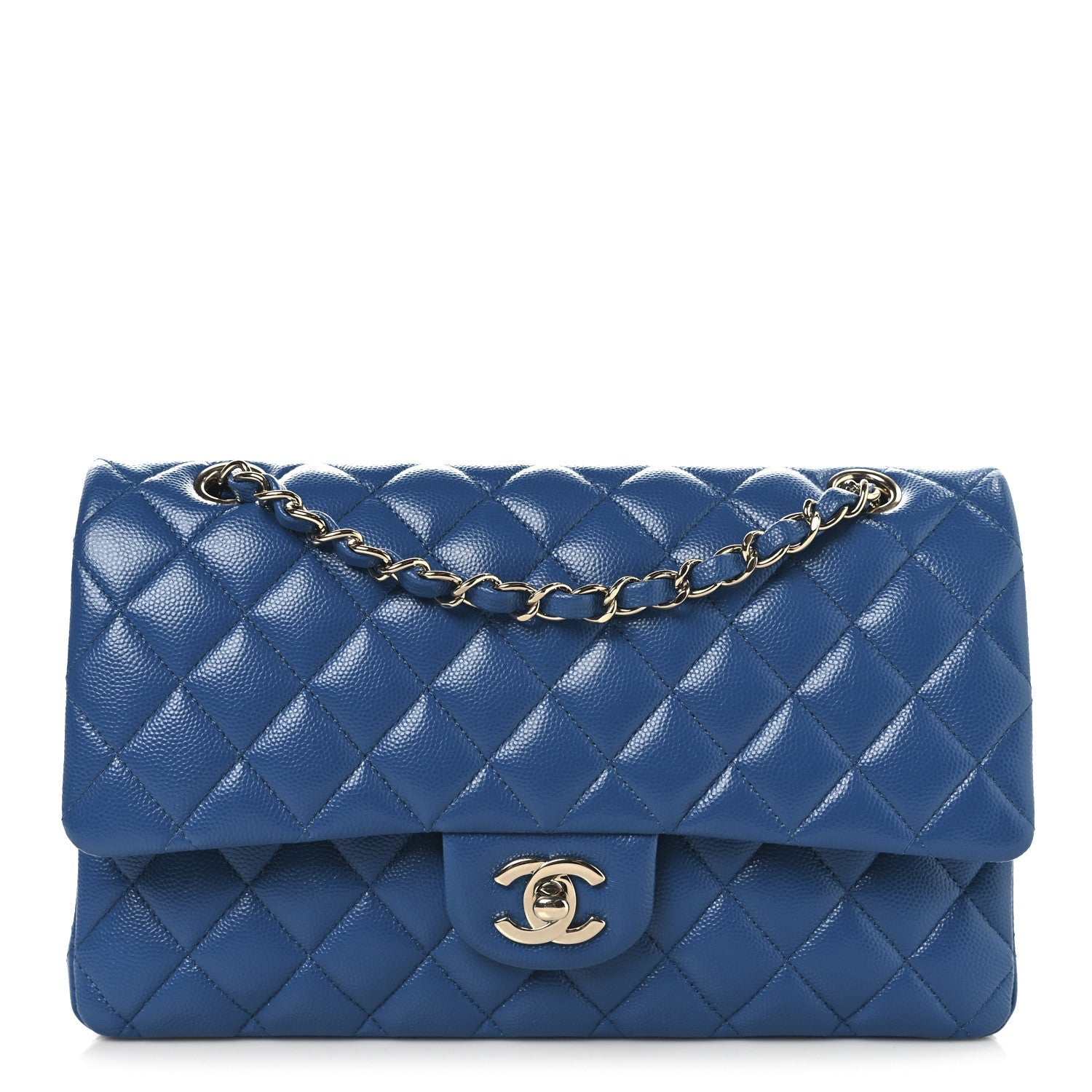 Caviar Quilted Medium Double Flap Blue