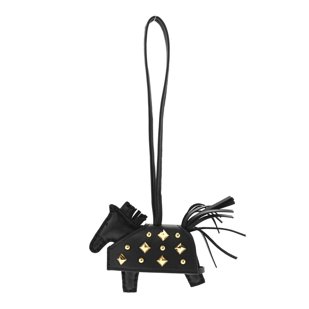 Milo Lambskin Studded Grigri Rodeo Robeo Rock Horse Bag Charm PM Black