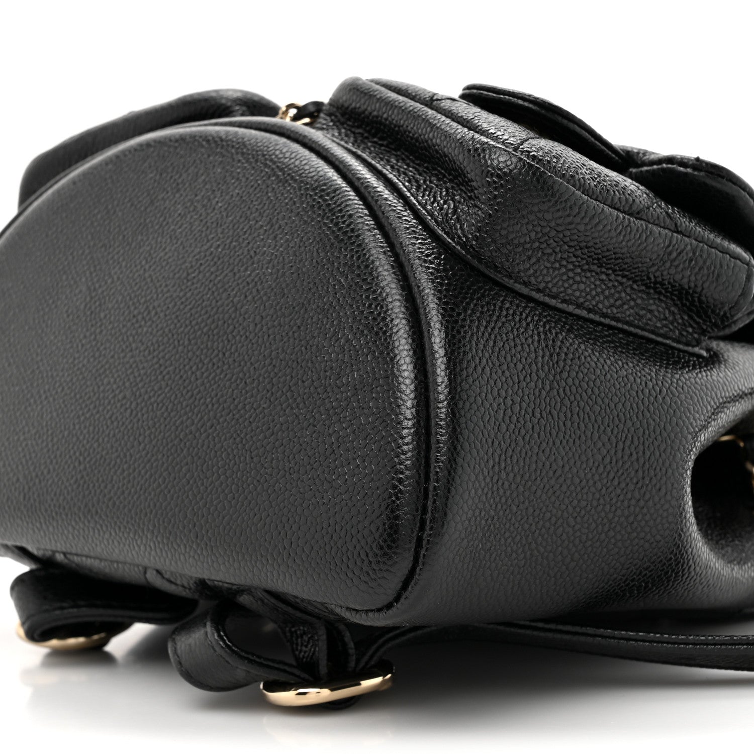 Shiny Caviar Quilted Small Duma Pockets Drawstring Backpack Black