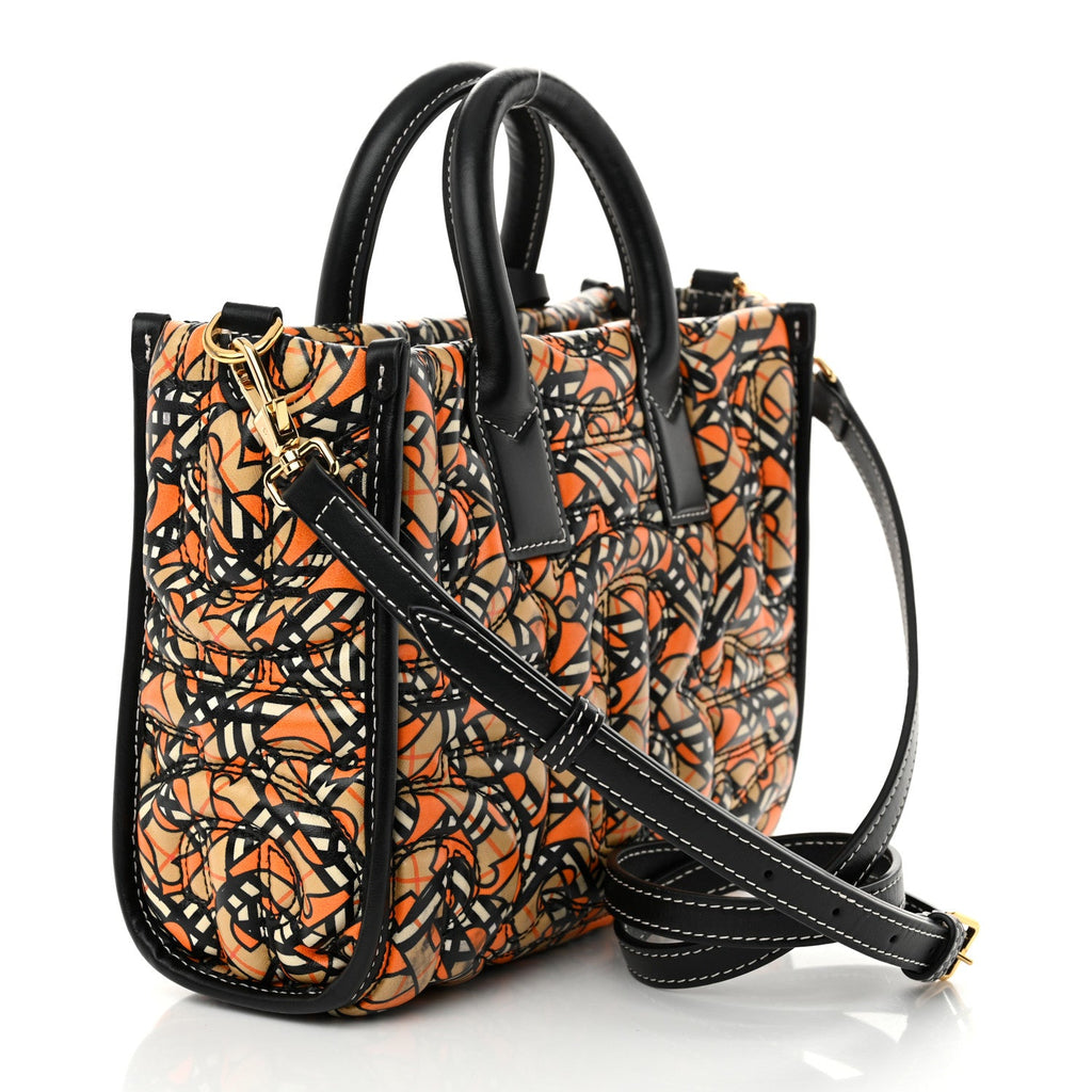 Lambskin Quilted Printed TB Heritage Check Mini Freya Tote Orange