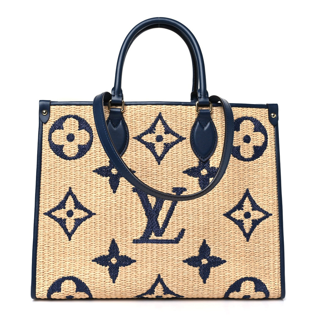 Raffia Calfskin Monogram Giant Onthego MM Blue
