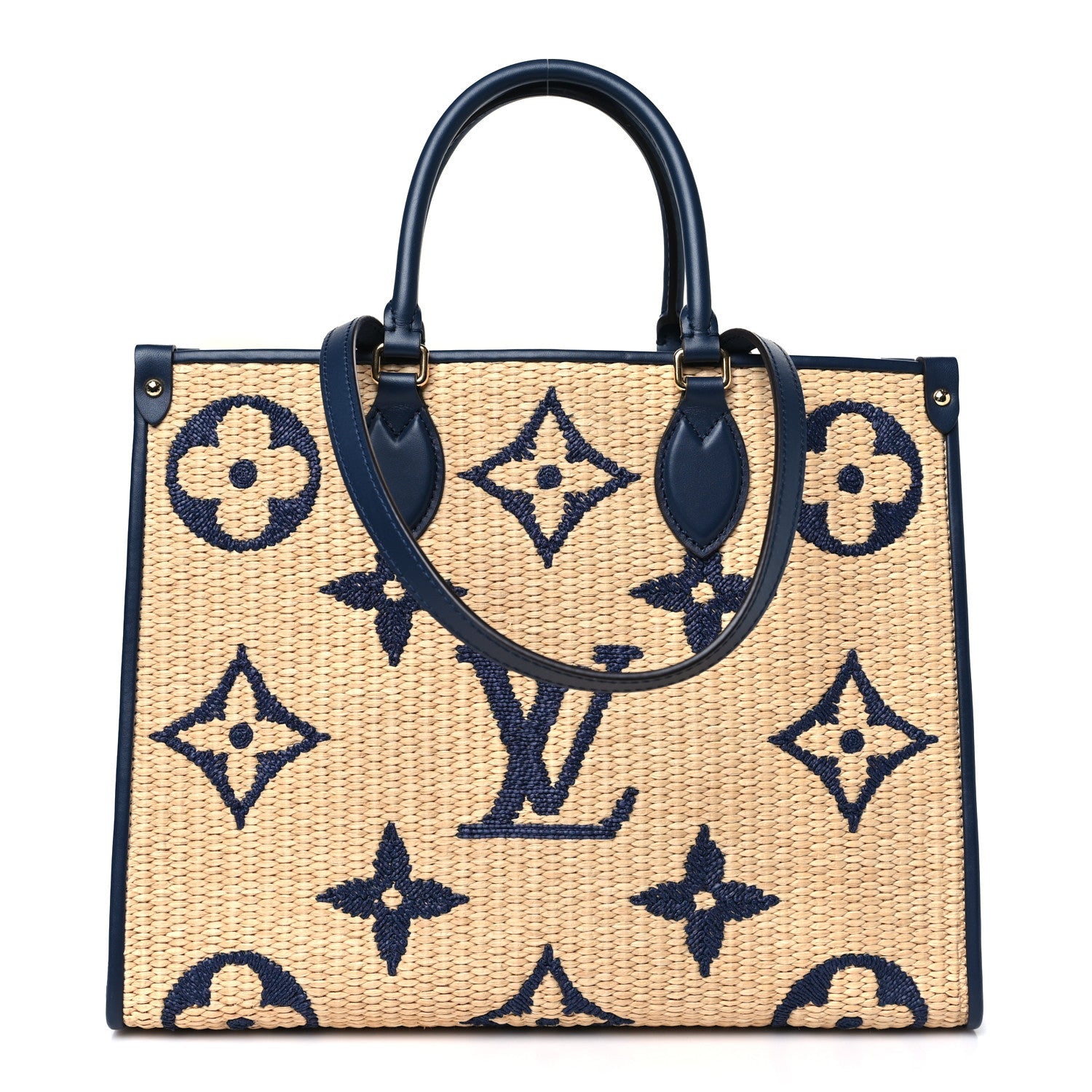 Raffia Calfskin Monogram Giant Onthego MM Blue