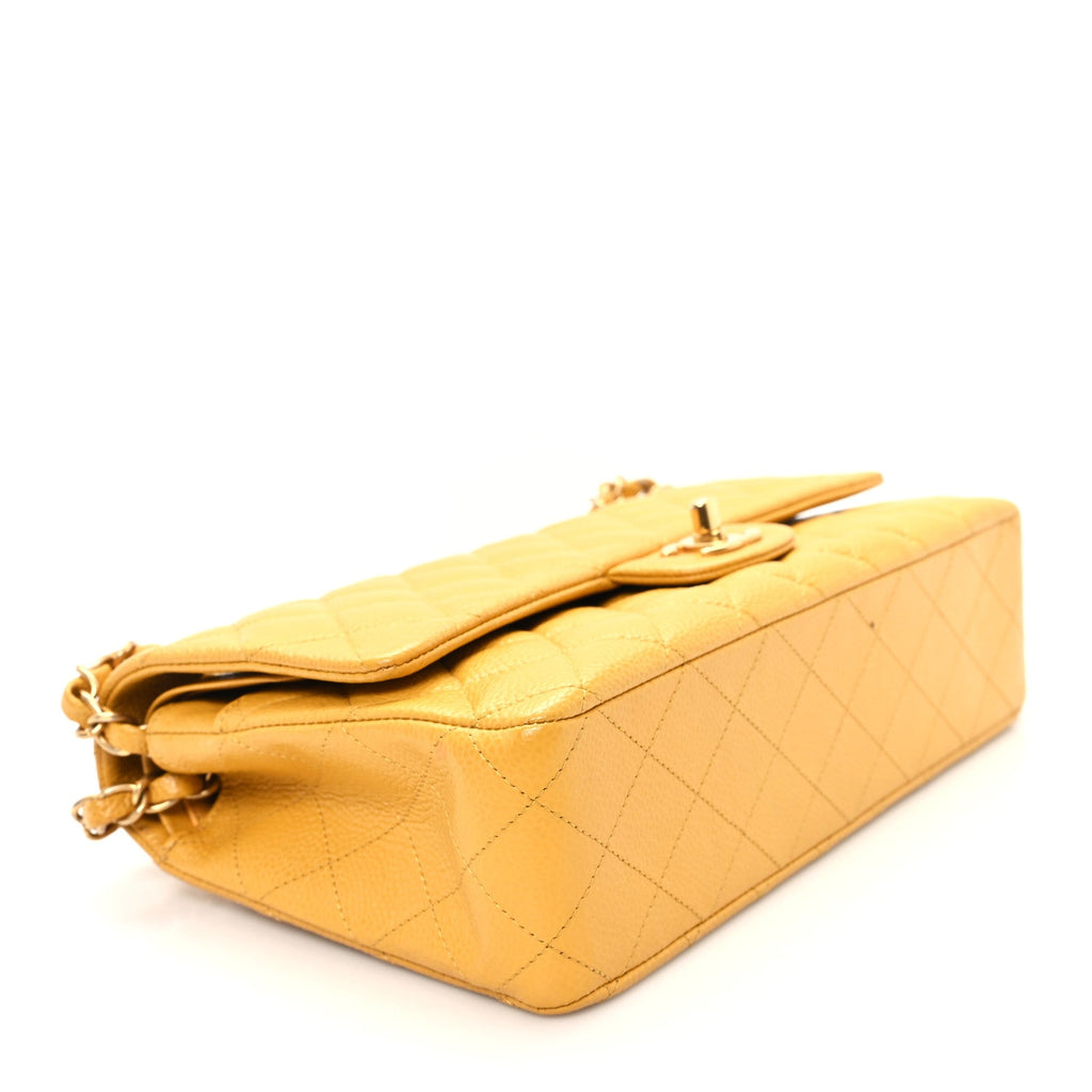 Caviar Quilted Medium Double Flap Yellow