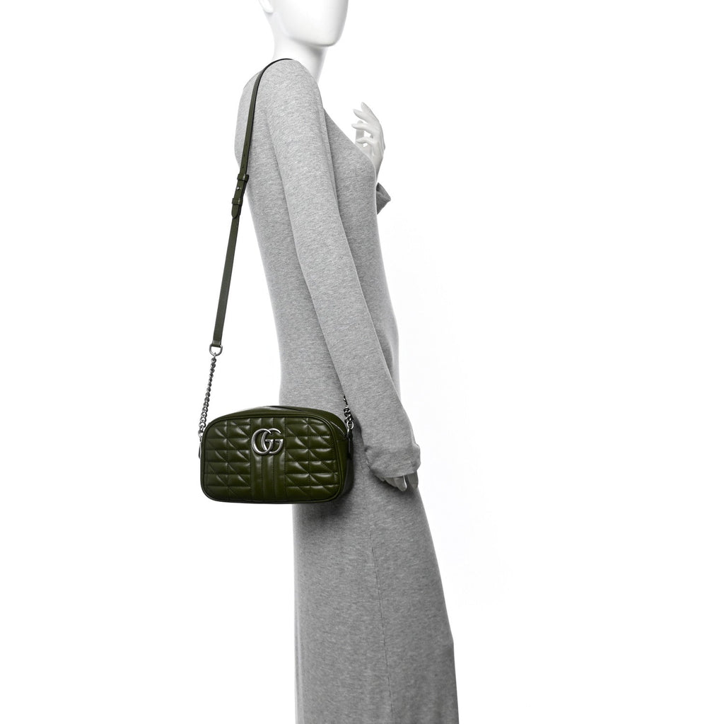 Calfskin Matelasse Aria Small GG Marmont Chain Shoulder Bag Military Wood