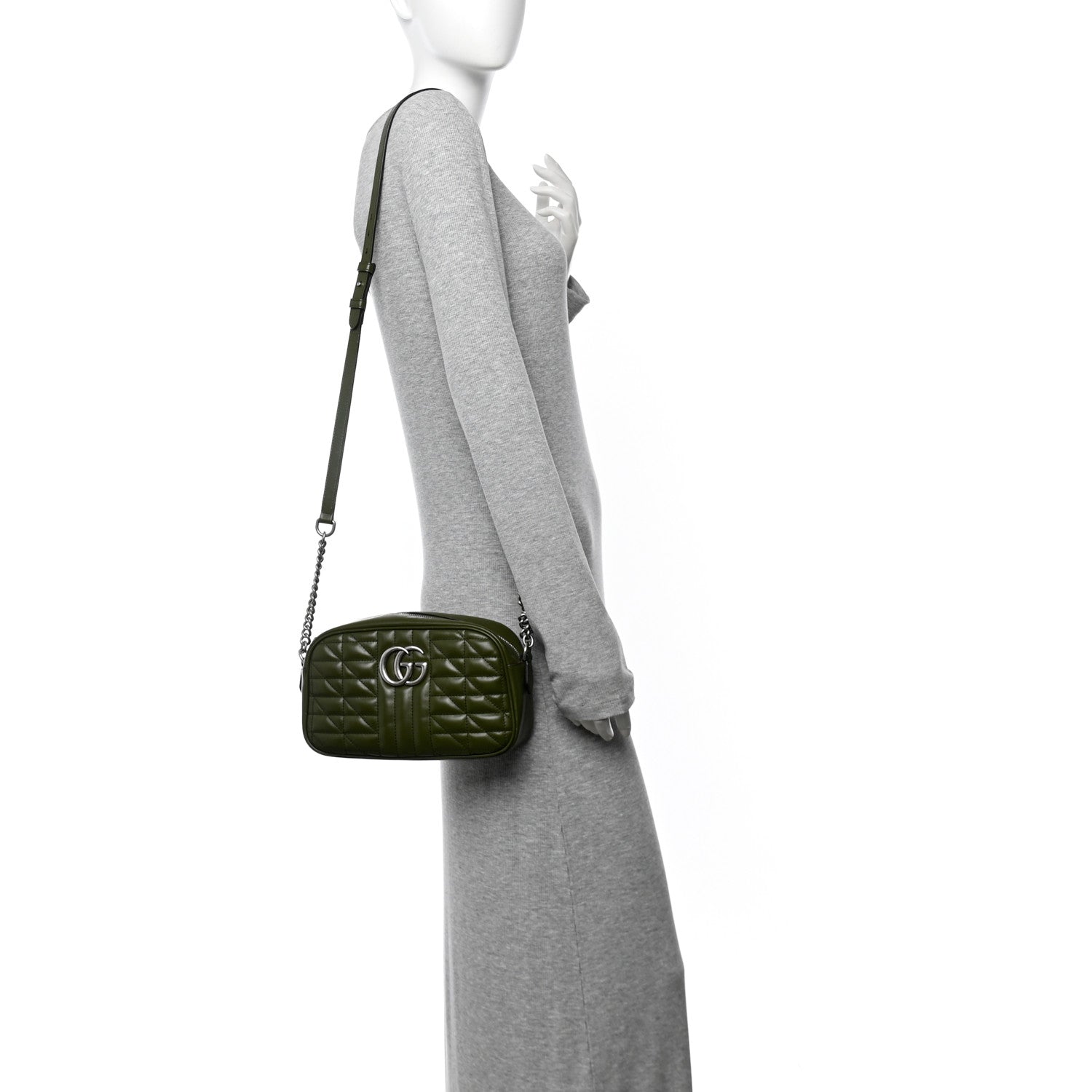 Calfskin Matelasse Aria Small GG Marmont Chain Shoulder Bag Military Wood
