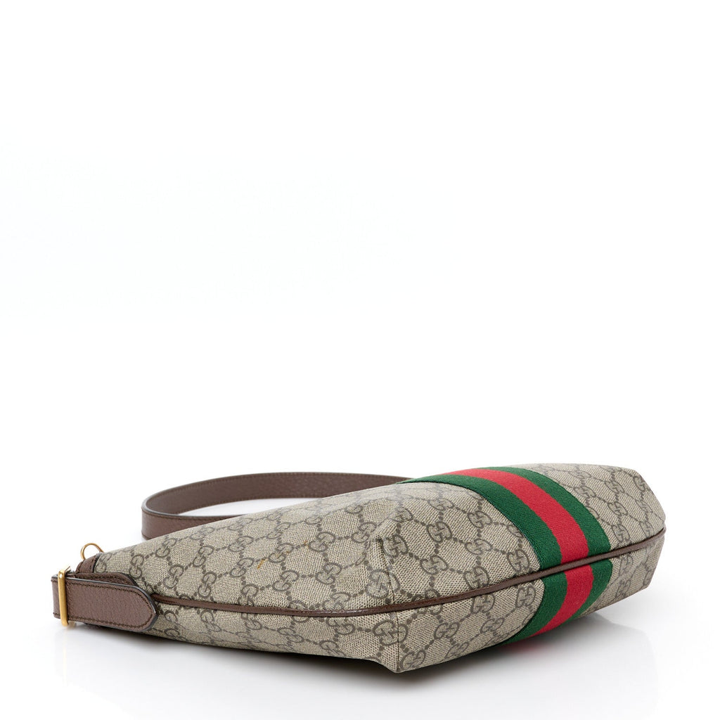 GG Supreme Monogram Web Small Ophidia Half Moon Hobo Brown