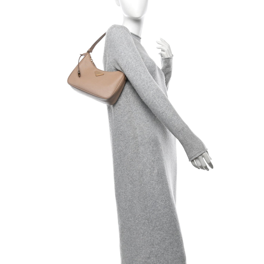 Saffiano Lux Re-Edition Mini Shoulder Bag Cammeo