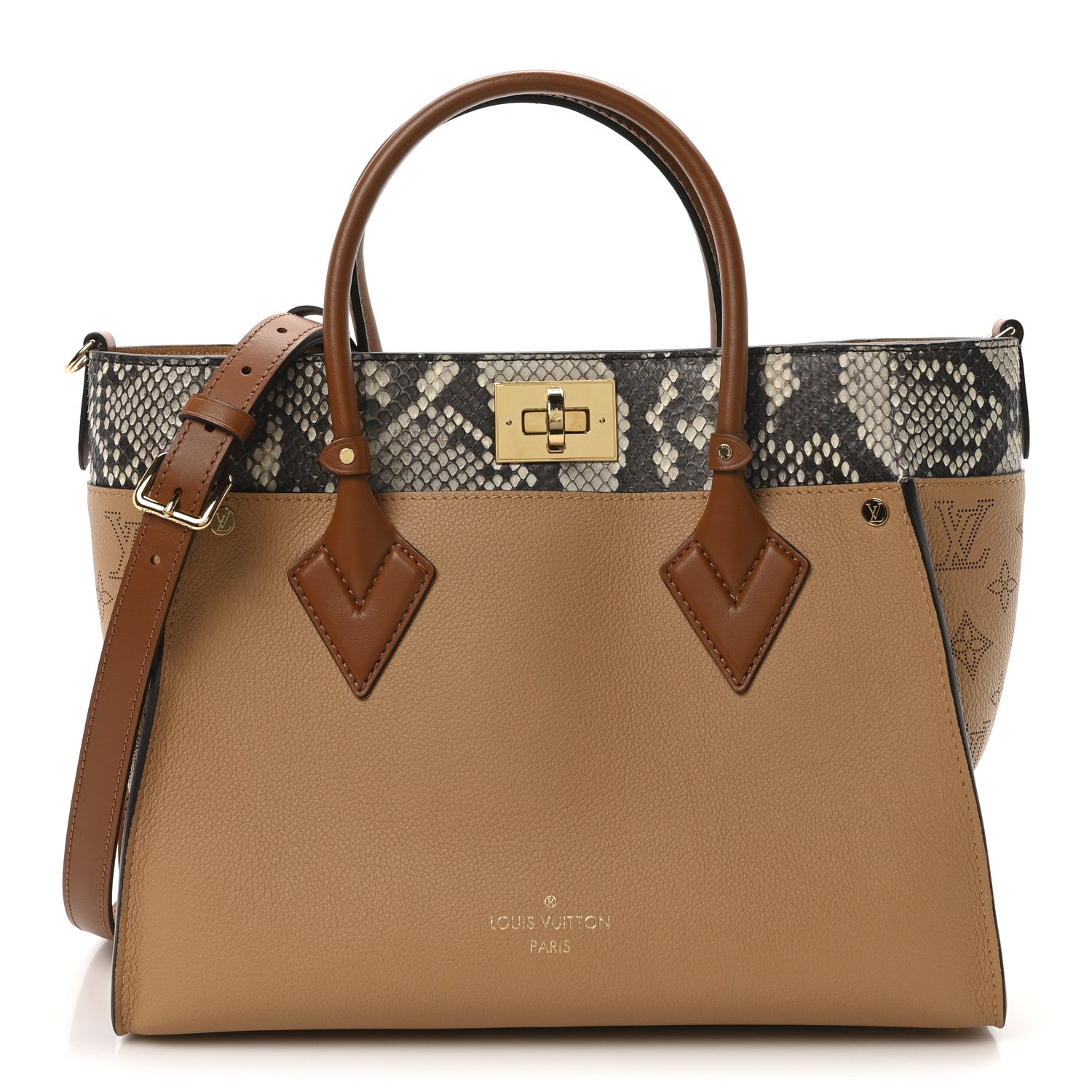 Calfskin Snakeskin Monogram On My Side MM Arizona Beige
