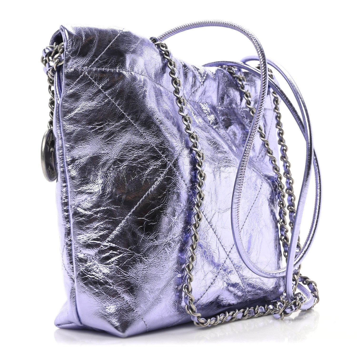 Metallic Calfskin Quilted Mini Chanel 22 Lilac