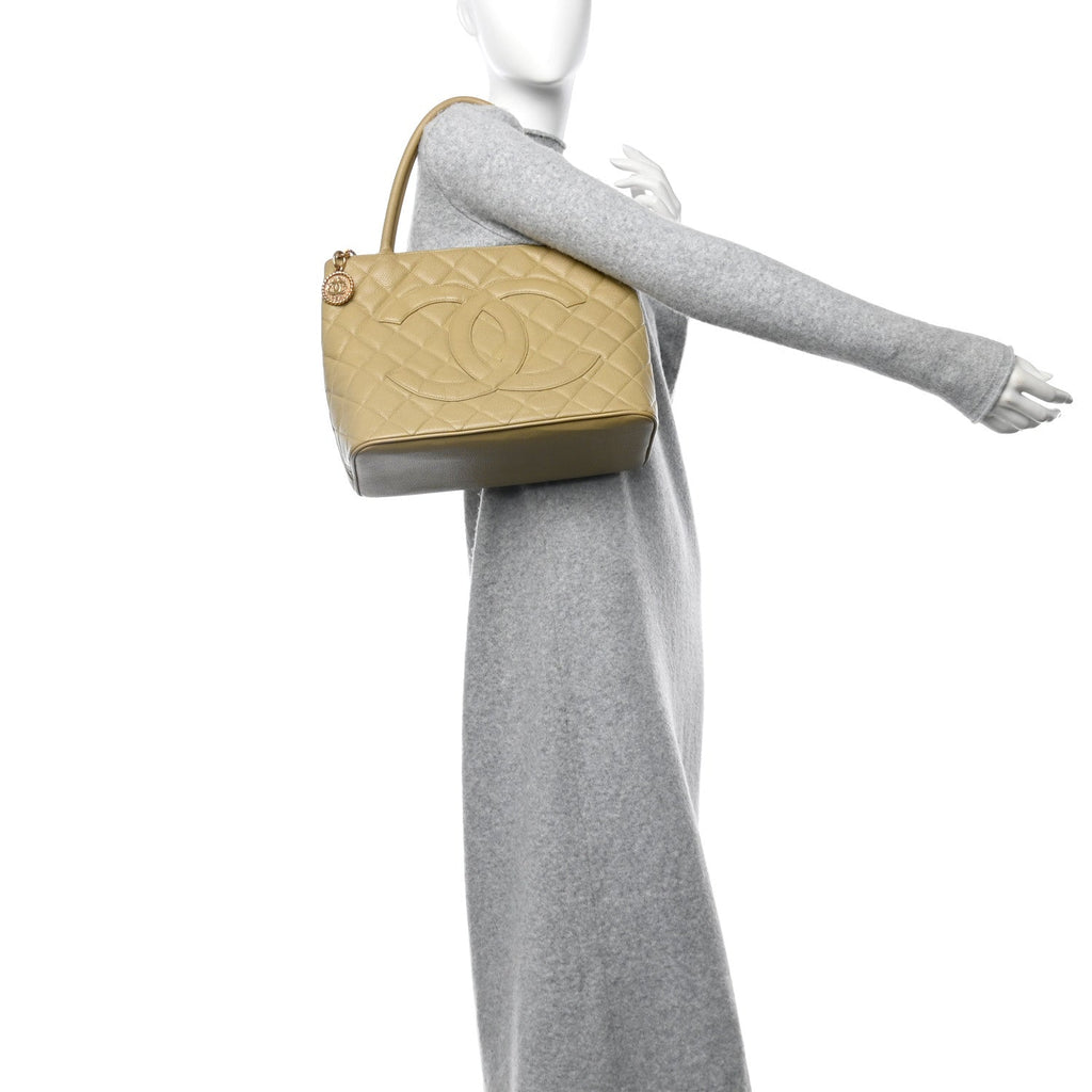 Caviar Quilted Medallion Tote Beige