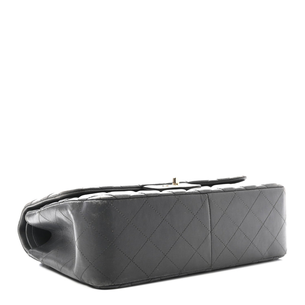 Lambskin Quilted Jumbo Double Flap Dark Grey
