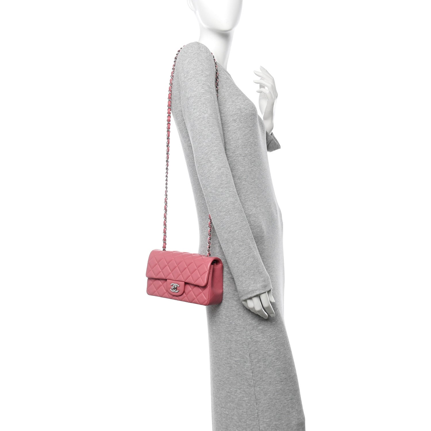 Lambskin Quilted Mini Rectangular Flap Pink