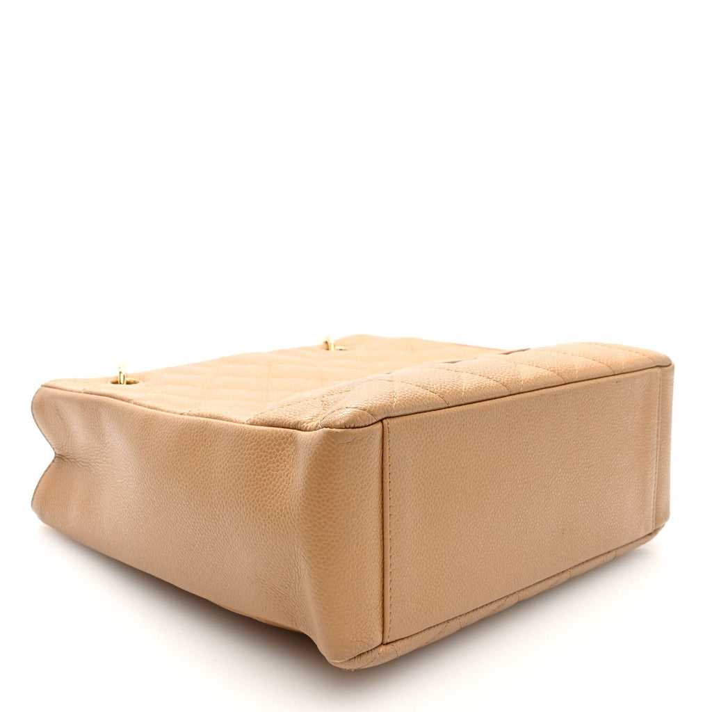 Caviar Quilted Petit Shopping Tote PST Dark Beige