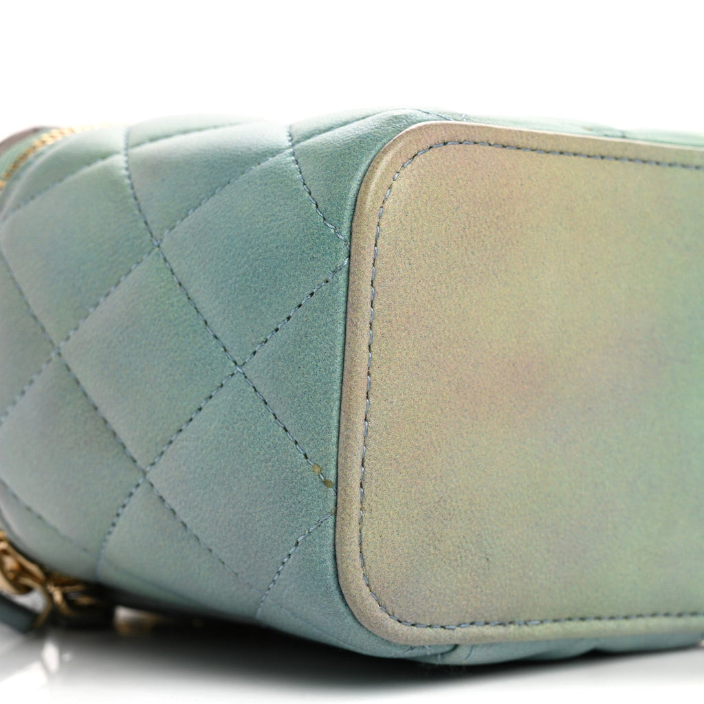 Lambskin Quilted Ombre Top Handle Mini Vanity Case With Chain Blue Green