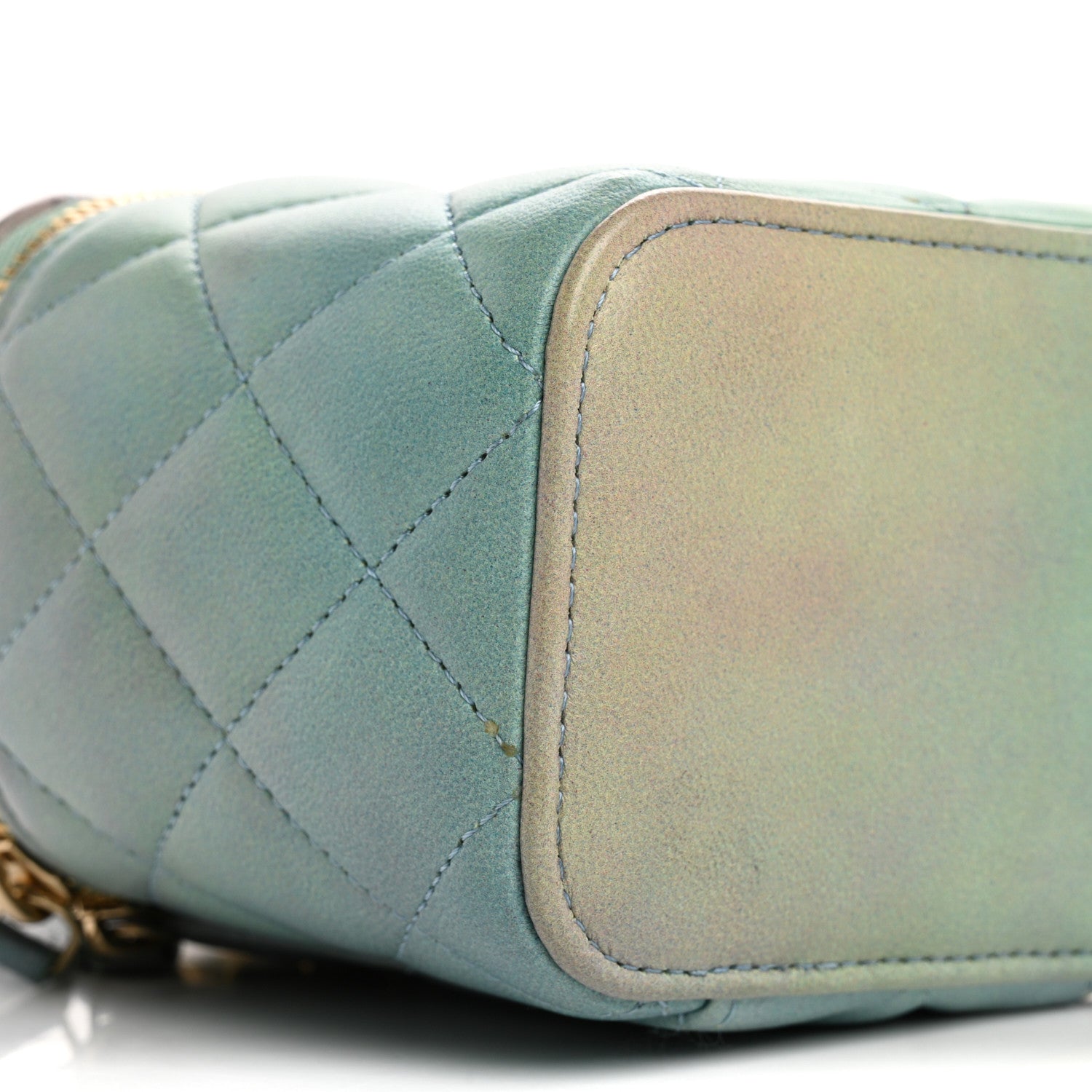 Lambskin Quilted Ombre Top Handle Mini Vanity Case With Chain Blue Green