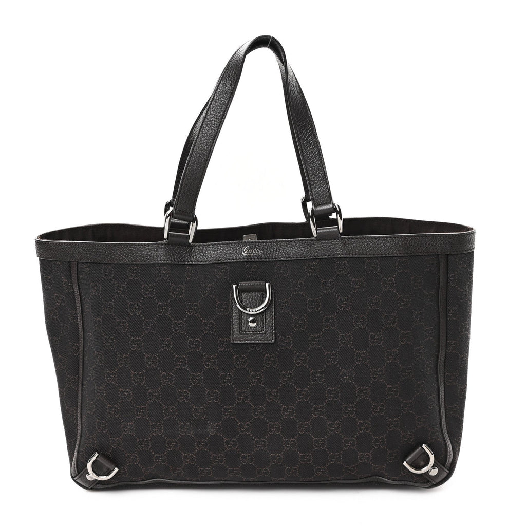 Denim Monogram Large Abbey Tote Dark Brown