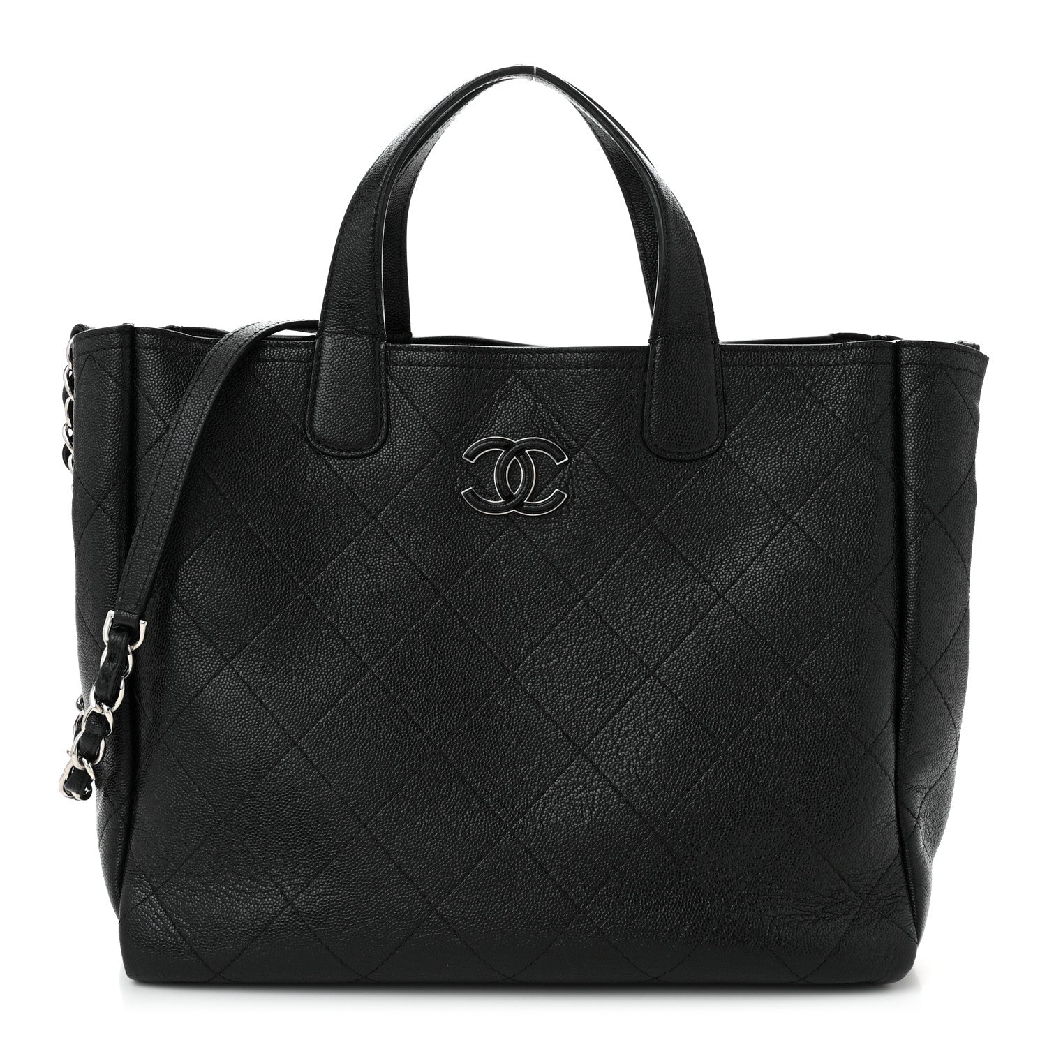 Caviar Stitched Medium Lady Coco Shopping Tote Black