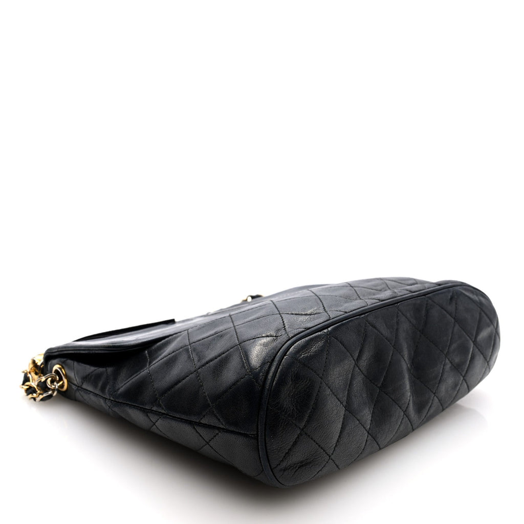 Lambskin Quilted CC Tassel Shoulder Flap Bag Black