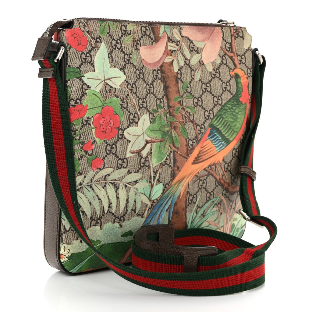 GG Supreme Monogram Tian Web Medium Flat Messenger Beige Multicolor New Acero
