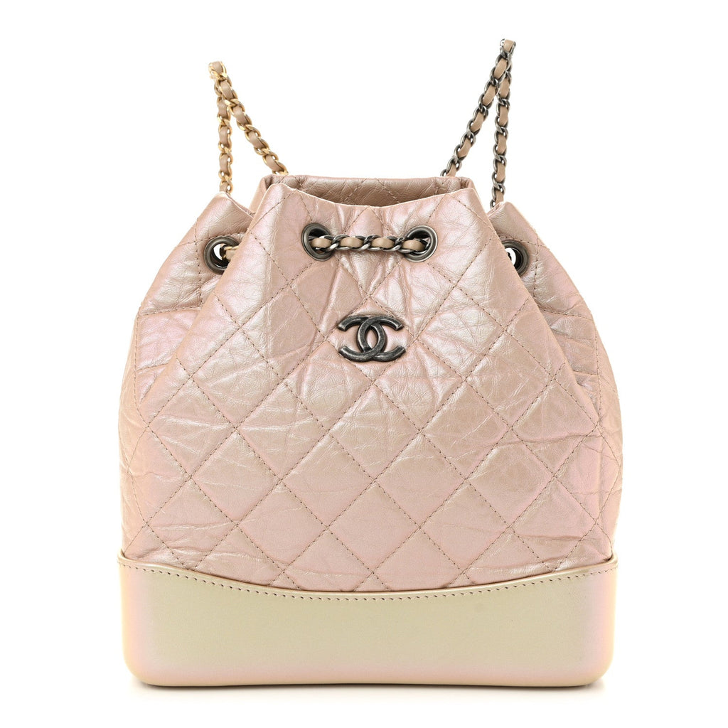 Iridescent Lambskin Calfskin Small Quilted Gabrielle Backpack Light Pink
