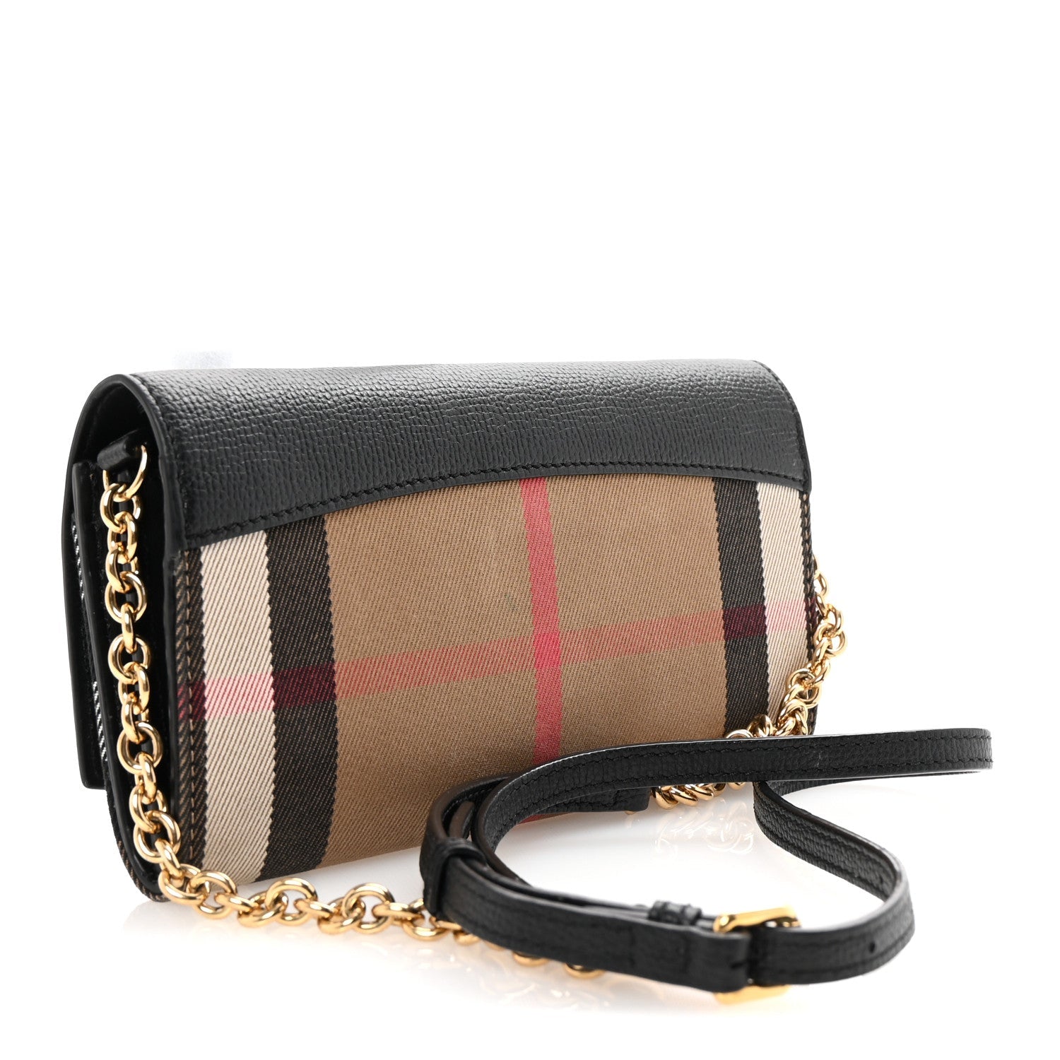 Grainy Calfskin House Check Henley Wallet On Chain Black