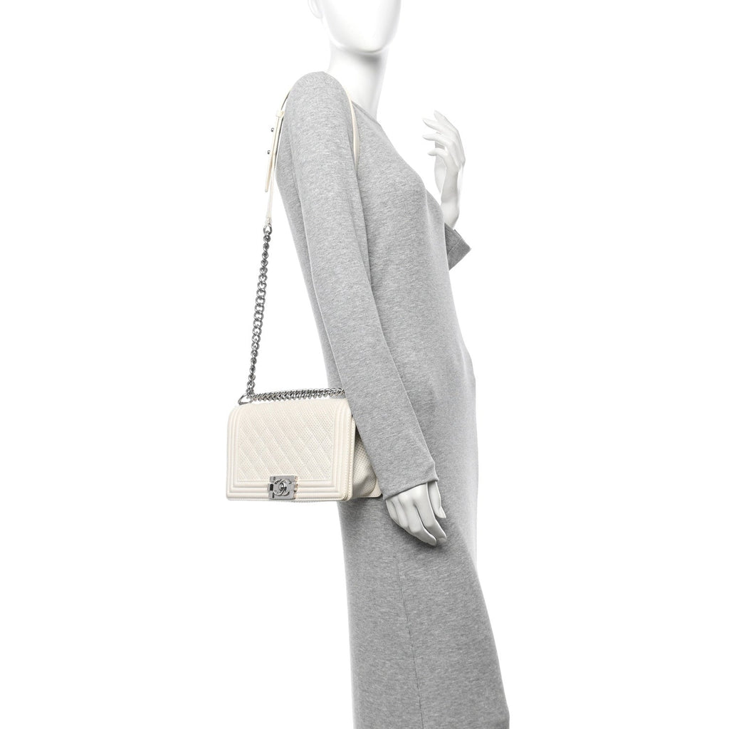 Lambskin Perforated Medium Boy Flap White