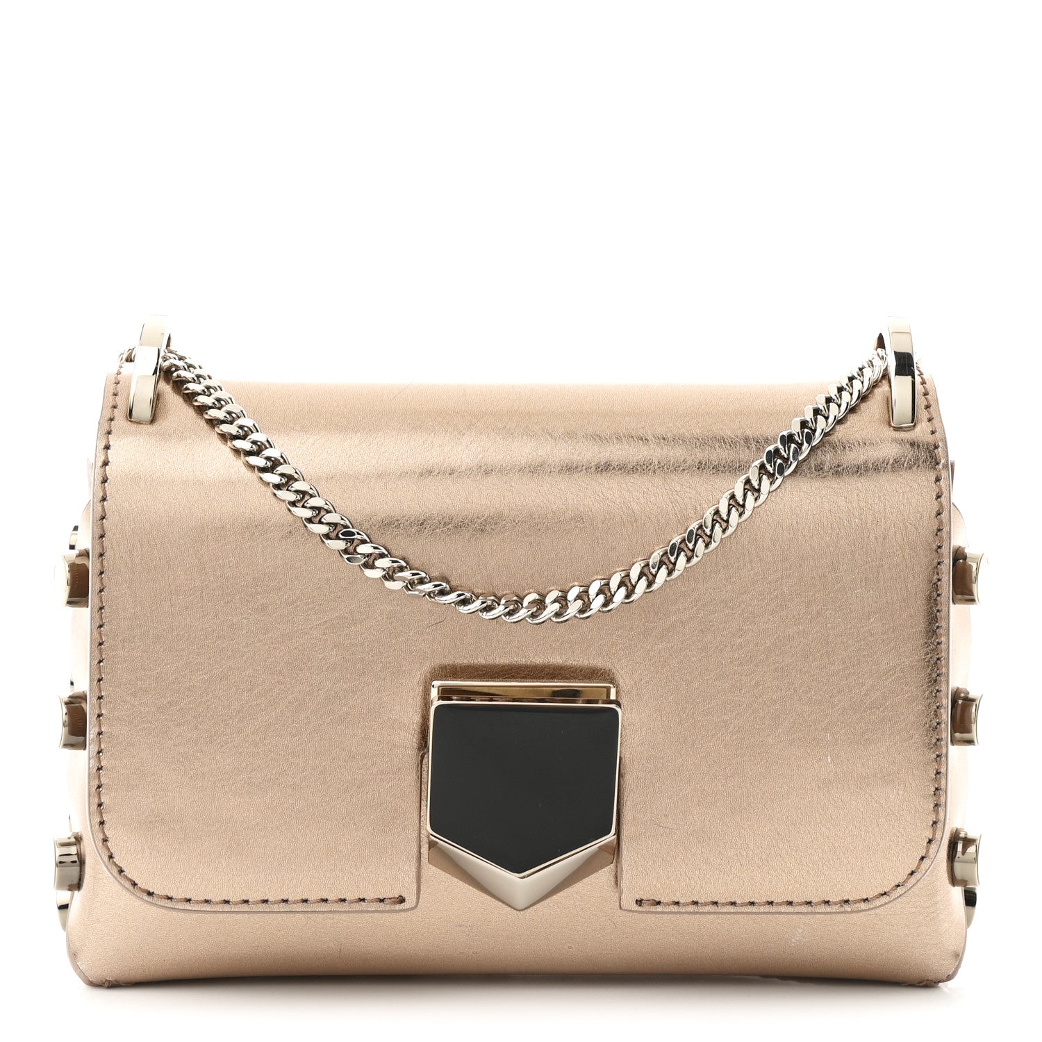 Metallic Calfskin Lockett Petite Shoulder Bag Pink