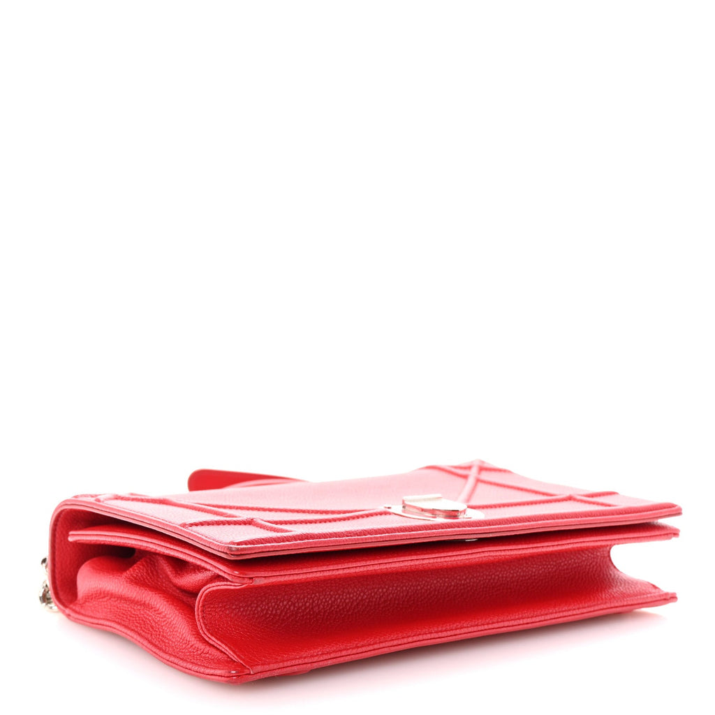 Grained Calfskin Medium Diorama Flap Bag Red