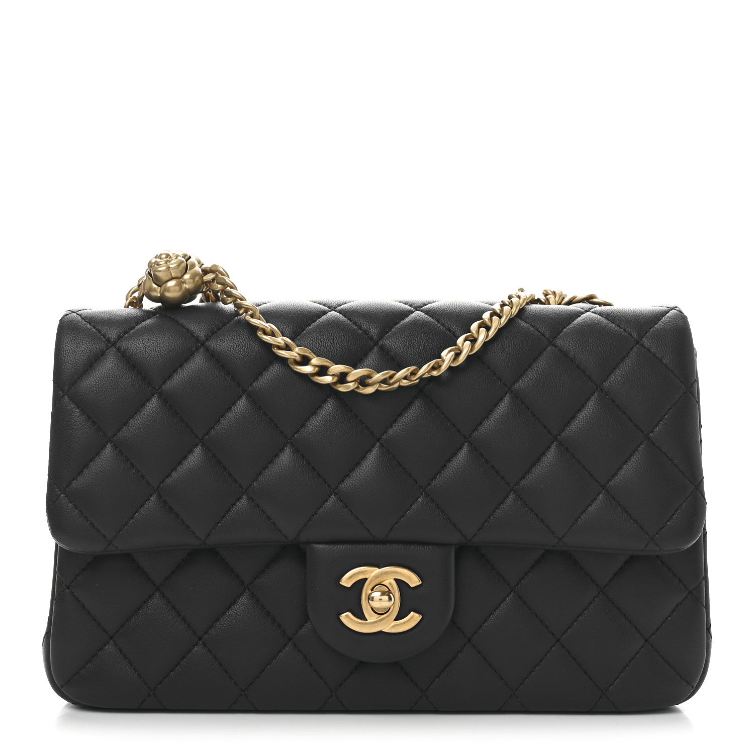 Lambskin Quilted Small Sweet Camellia Flap Navy