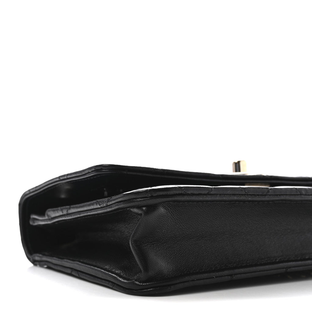 Lambskin Quilted Trendy CC Wallet On Chain WOC Black