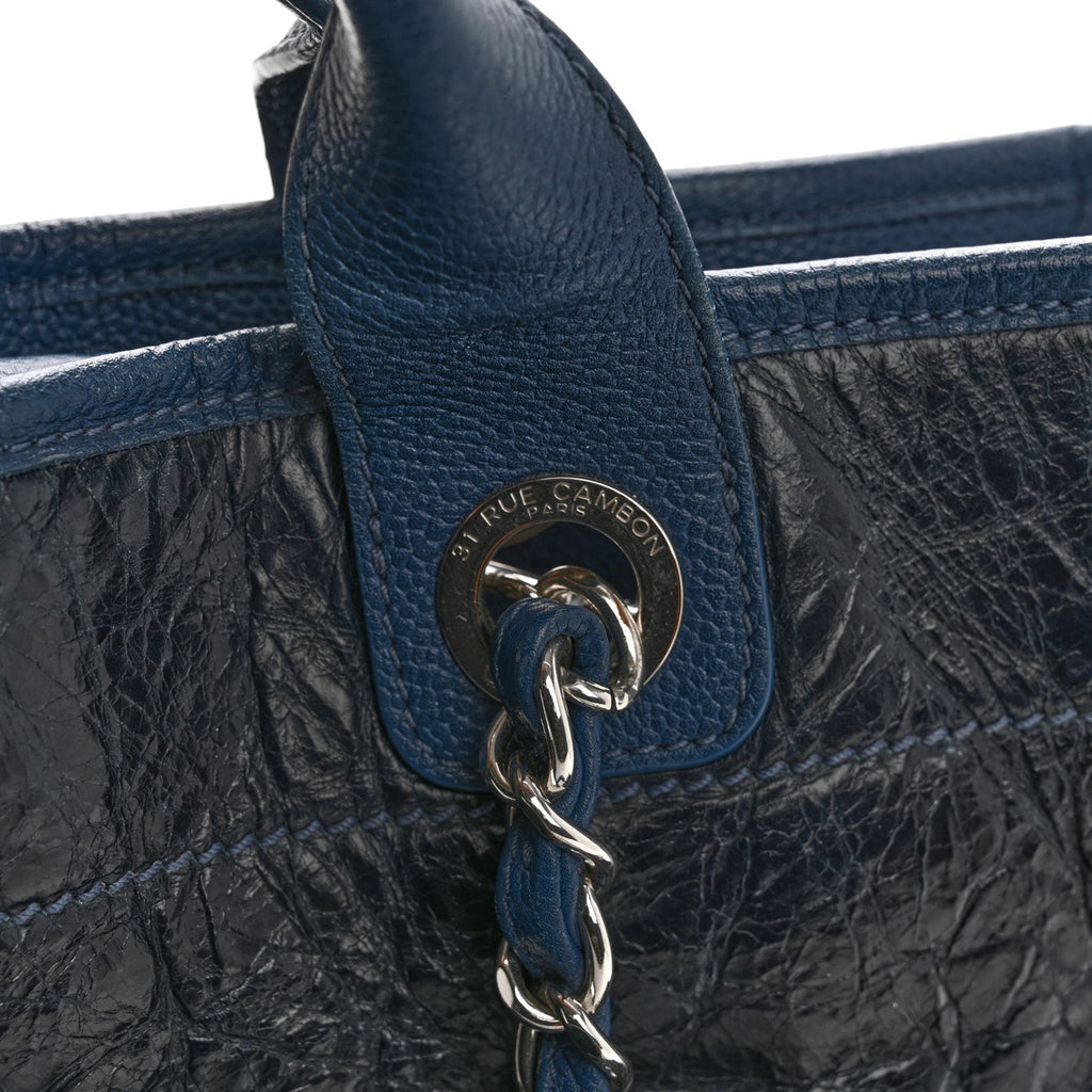 Glazed Calfskin Large Deauville Tote Blue