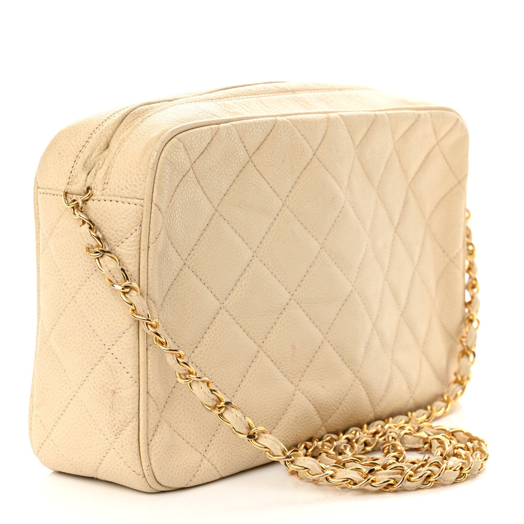 Caviar Quilted Camera Case Beige Clair