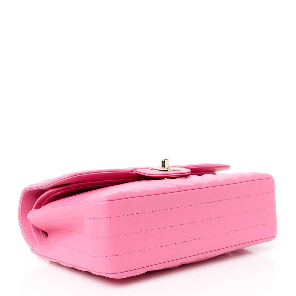 Lambskin Chevron Quilted Small Double Flap Pink