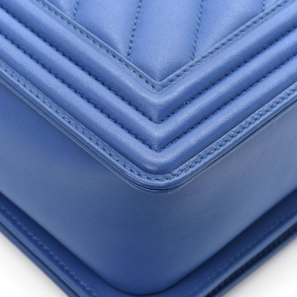 Lambskin Chevron Quilted New Medium Boy Flap Bright Blue