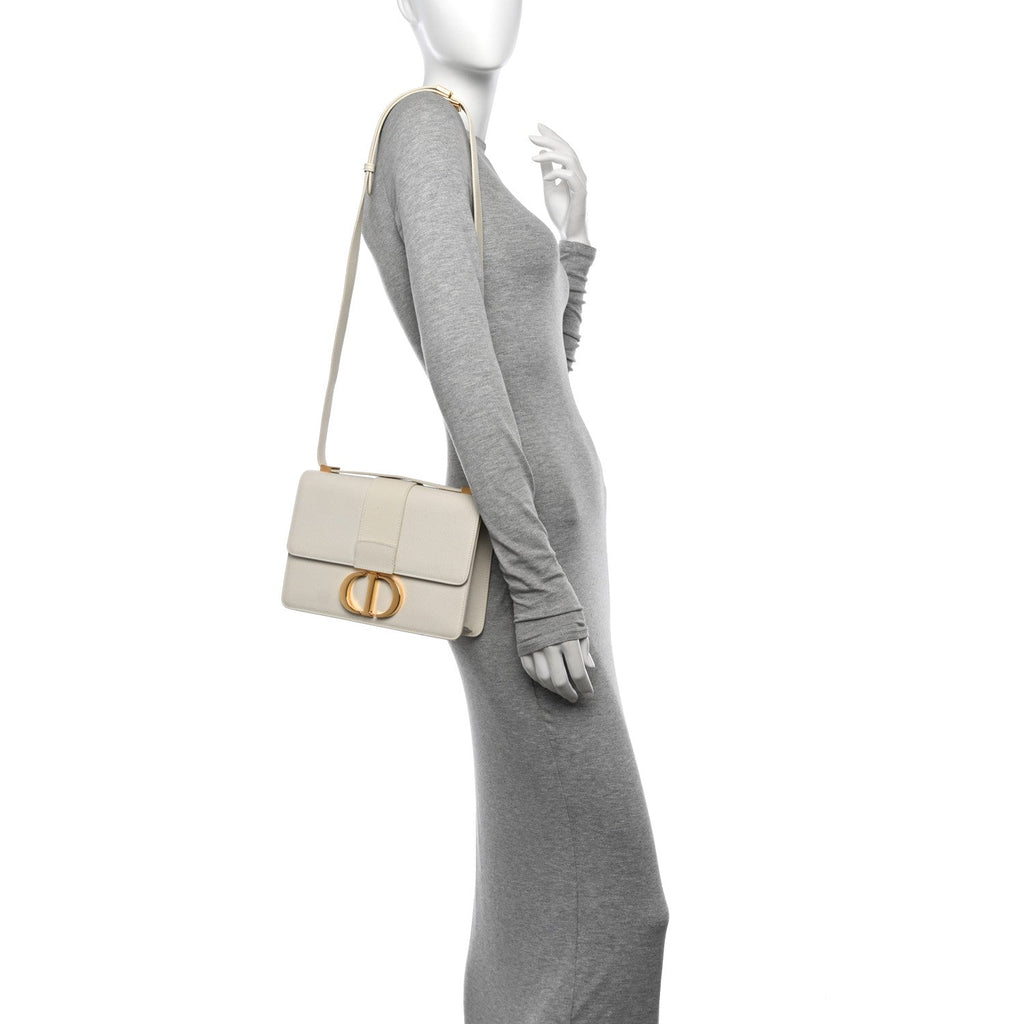 Grained Calfskin 30 Montaigne Flap Bag White