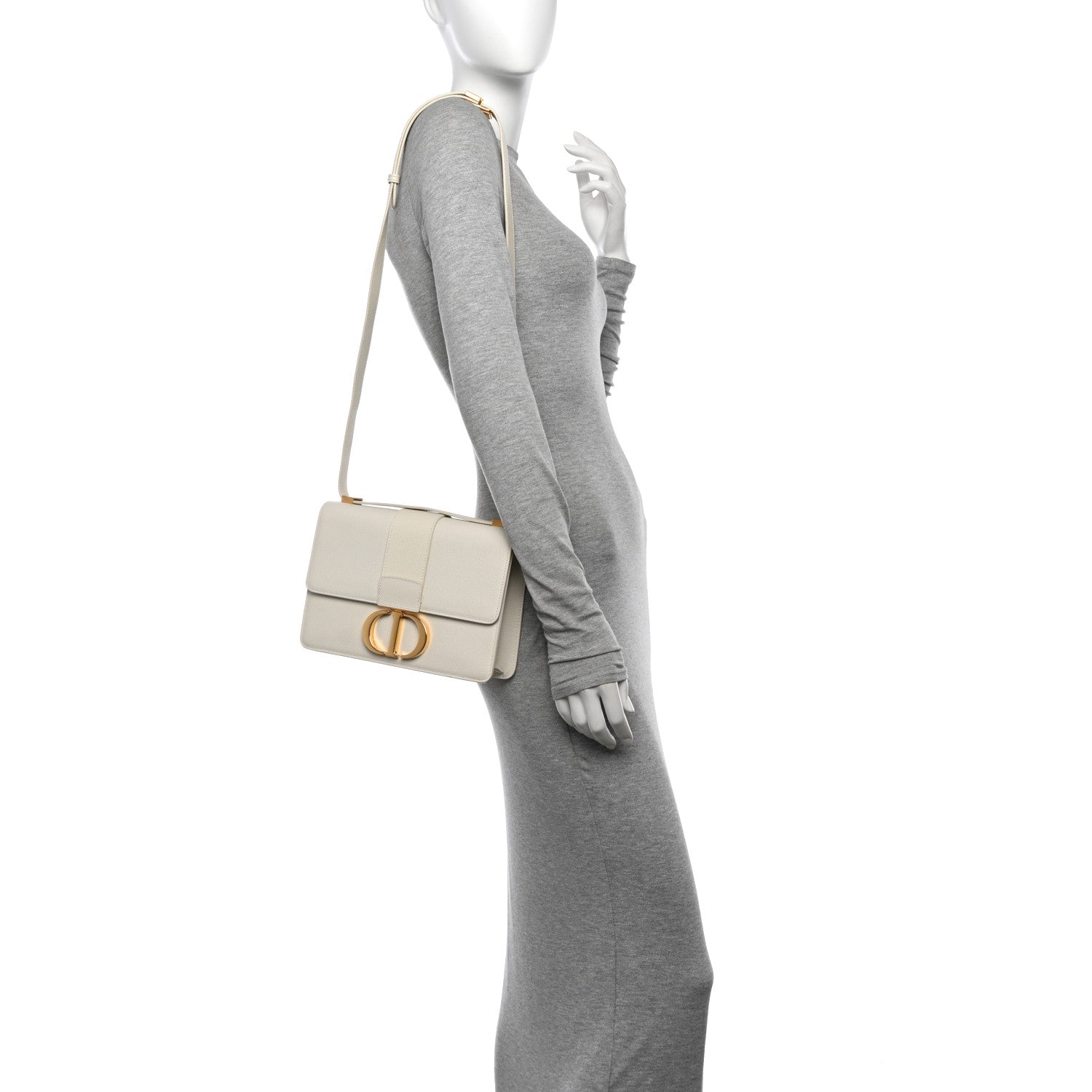 Grained Calfskin 30 Montaigne Flap Bag White