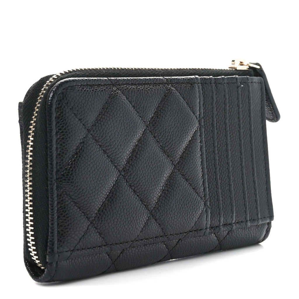 Caviar Quilted CC Zip Around  Holder Black
