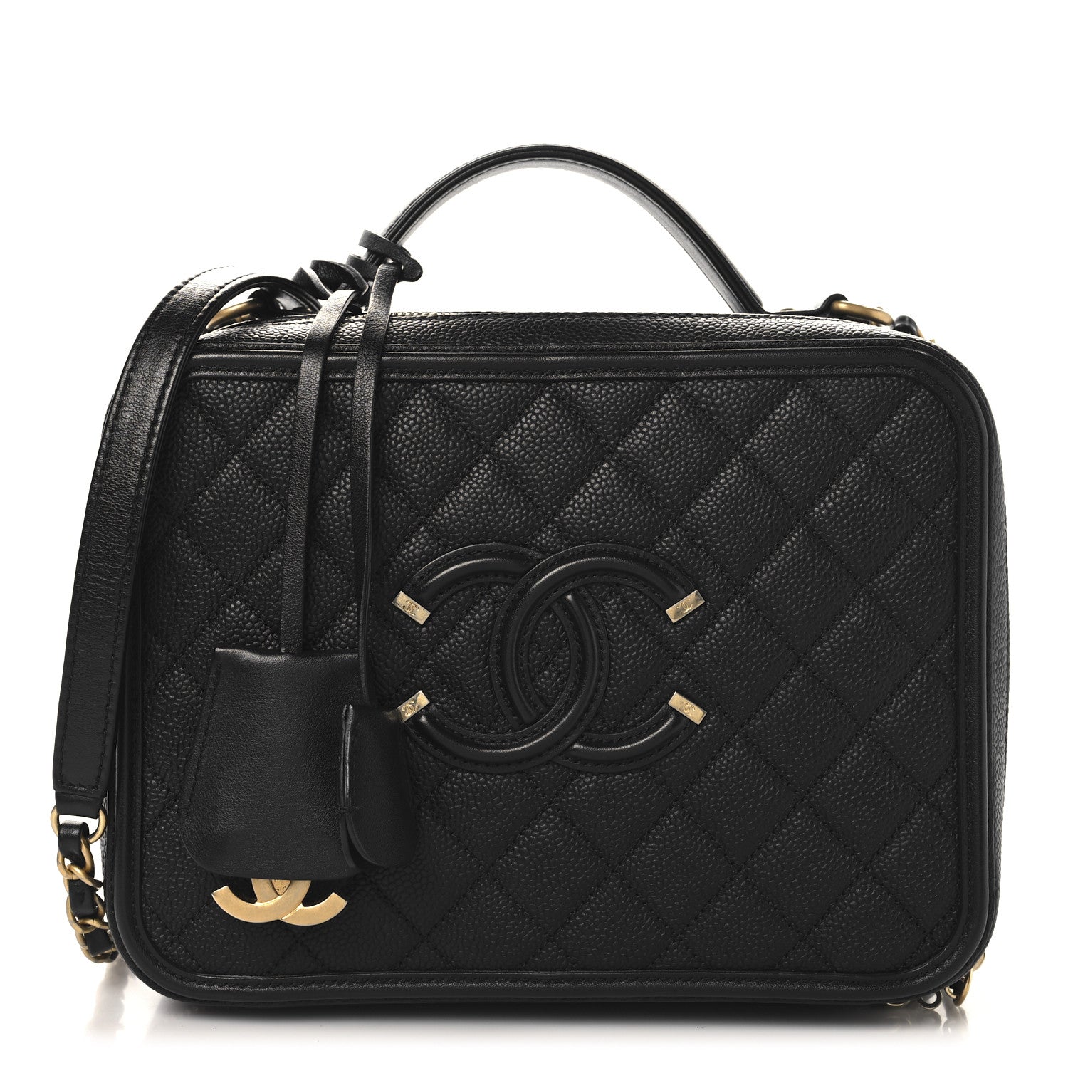 Caviar Quilted Large CC Filigree Vanity Case Black