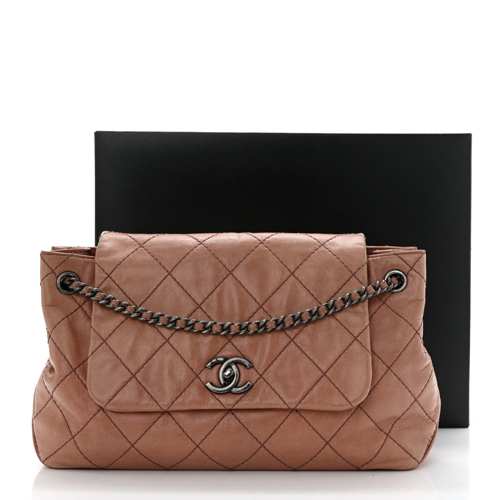 Aged Calfskin Quilted Chain Accordion Flap Dark Pink