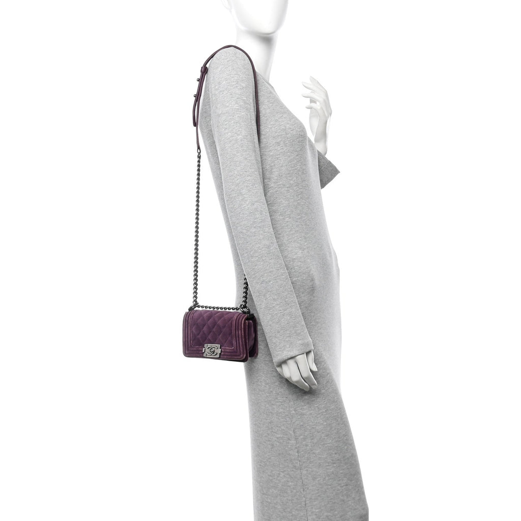 Velvet Quilted Mini Boy Flap Purple